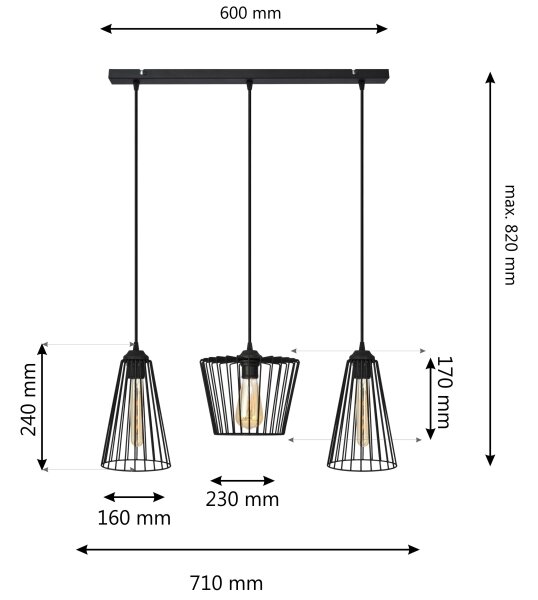 Luster na lanku TORRI 3xE27/15W/230V čierna