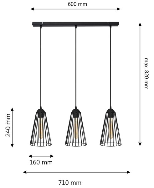 Luster na lanku TORRI 3xE27/15W/230V čierna