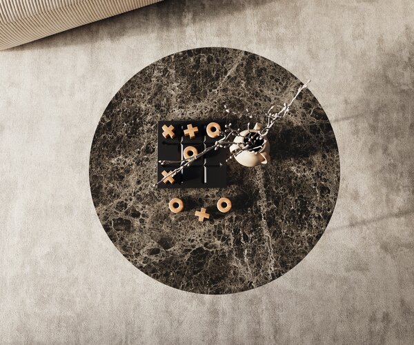 DELIFE Konferenčný stolík Edge okrúhly 90x90 cm keramika Laminam® Emperador Extra Lucidato tmavohnedá Trive kov čierna