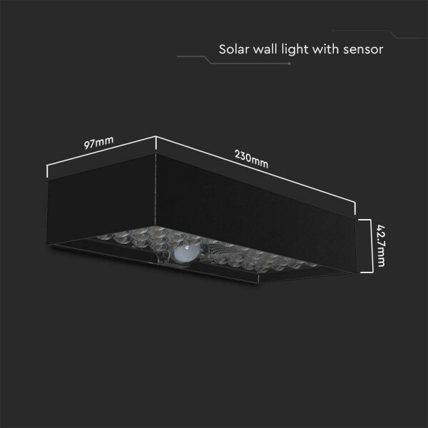 LED Solárne nástenné svietidlo so senzorom LED/6W/3,7V IP65 4000K 3000 mAh čierna
