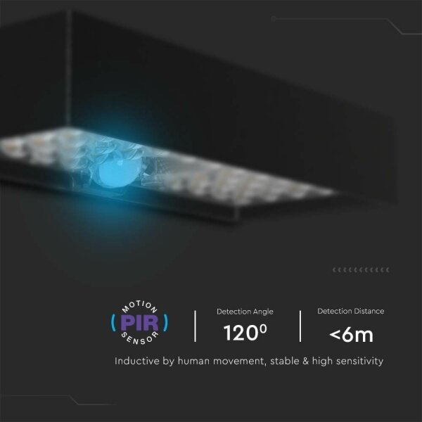LED Solárne nástenné svietidlo so senzorom LED/6W/3,7V IP65 4000K 3000 mAh čierna