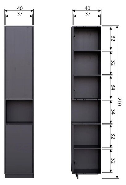 Čierna modulárna skrinka z borovicového dreva 40x210 cm Finca – WOOOD