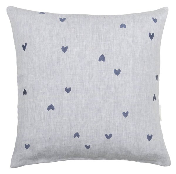 Ľanový poťah na vankúš Blue All Hearts 60 × 60 cm