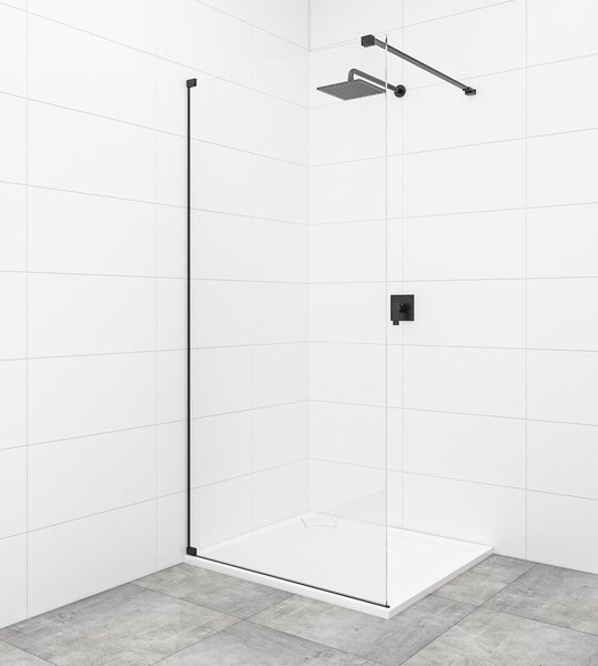 Kompletná sprchová zástena Walk-In 90 cm s pántmi a zavetrením SAT Walk-in čierna SATBWI90PAC