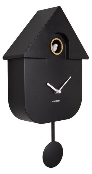 Čierne nástenné kyvadlové hodiny Karlsson Modern Cuckoo, 21,5 x 41,5 cm