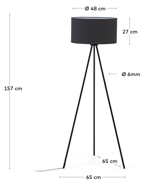 Čierna stojacia lampa s textilným tienidlom (výška 157 cm) Ikia - Kave Home