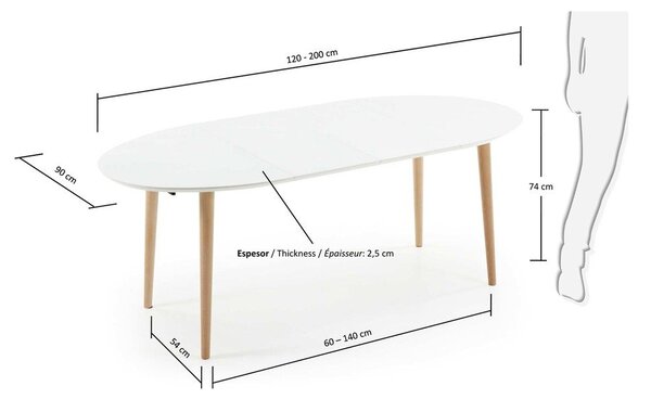 Biely rozkladací jedálenský stôl s bielou doskou 90x120 cm Oqui – Kave Home