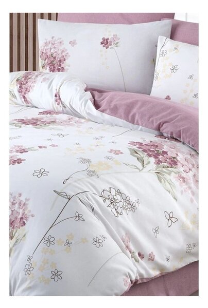 Bielo-ružové 4-dielne predĺžené obliečky na dvojlôžko s plachtou 200x220 cm Floral – Mila Home