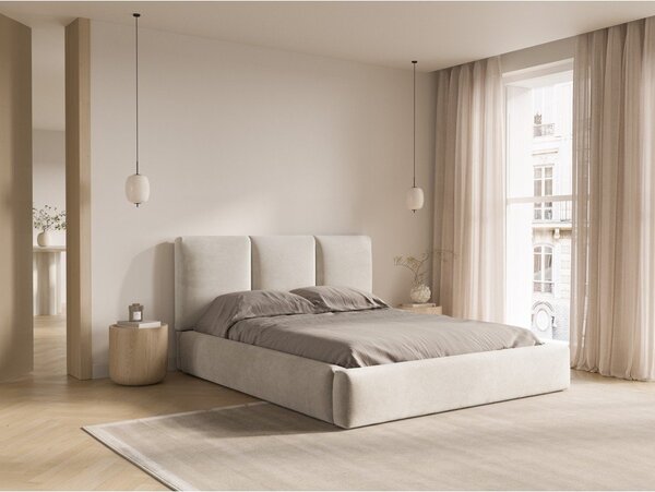 Krémová zamatová čalúnená dvojlôžková posteľ s úložným priestorom s roštom 160x200 cm Brody – Mazzini Beds