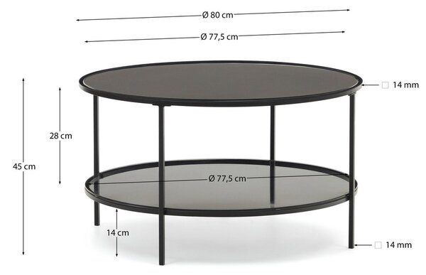 Čierny okrúhly konferenčný stolík so sklenenou doskou ø 80 cm Gilda – Kave Home