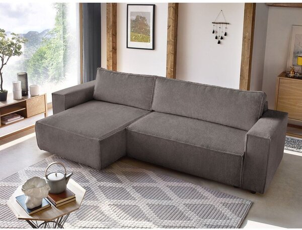 Taupe menčestrová rozkladacia/s úložným priestorom rohová pohovka Nihad – Bobochic Paris
