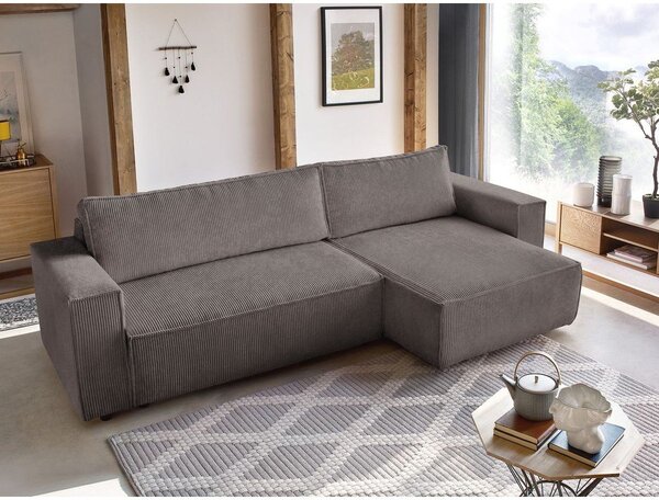Taupe menčestrová rozkladacia/s úložným priestorom rohová pohovka Nihad – Bobochic Paris