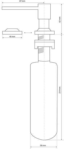 Gamma Quatro, dávkovač saponátu pre kuchynský drez 300ml, čierna matná, GMA-DOK-BK