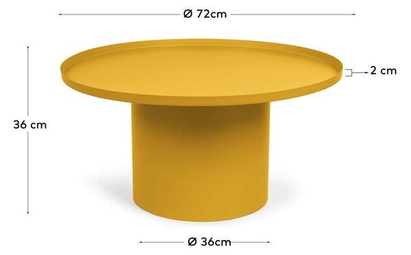 Kovový okrúhly konferenčný stolík v horčicovej farbe ø 72 cm Fleksa – Kave Home