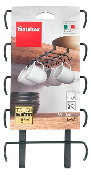 Čierny závesný držiak na hrnčeky Metaltex My Mug Lava