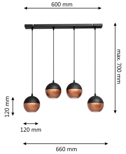LED Luster na lanku MIDWAY 4xGU10/4,8W/230V čierna/medená