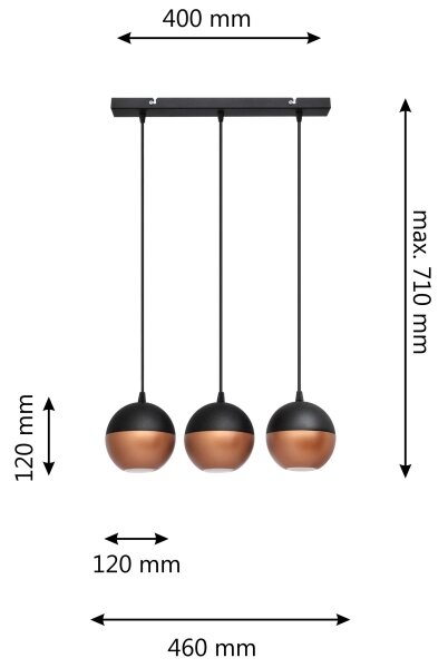 LED Luster na lanku MIDWAY 3xGU10/4,8W/230V čierna/medená