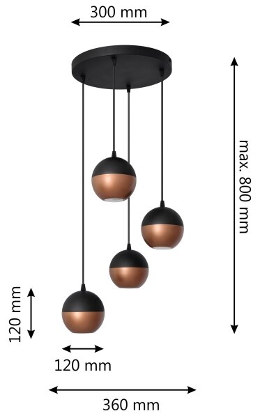 LED Luster na lanku MIDWAY 4xGU10/4,8W/230V čierna/medená