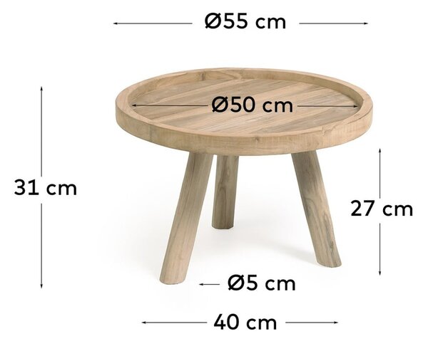 Okrúhly konferenčný stolík z tíkového dreva v prírodnej farbe ø 55 cm Glenda – Kave Home