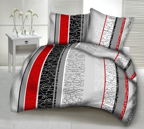 Didatex RED-BLACK-GREY bavlnené obliečky DeLuxe Obsah balenia: Štandardný rozmer 1x 140x200 + 1x 70x90