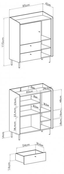 Komoda Fiorenza 95 cm so zásuvkami - pieskový béžový / olejovaný dub