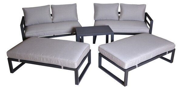 Čierno-béžový kovový záhradný lounge set pre 8 Portland – Rojaplast