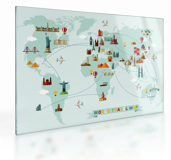 Sklenený obraz - Mapa s piktogramami pamiatok (70x50 cm)