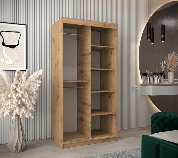 NovýNábytok.sk Šatníková skriňa 120 cm Verika 1 120 (dub artisan + čierna). Akcia -57%. Vlastná spoľahlivá doprava až k Vám domov. 1063685