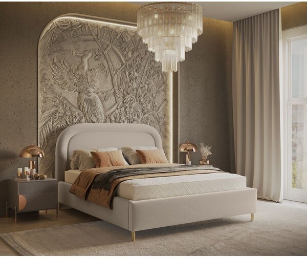 Béžová čalúnená dvojlôžková posteľ s úložným priestorom s roštom 180x200 cm Mija – Maison de Rêve
