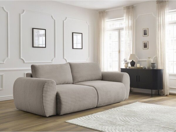 Svetlosivo-béžová menčestrová rozkladacia pohovka 257 cm Lucien – Bobochic Paris