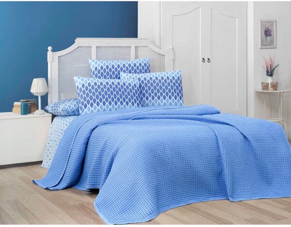 Modrý bavlnený pléd 220x240 cm Waffle – Mila Home