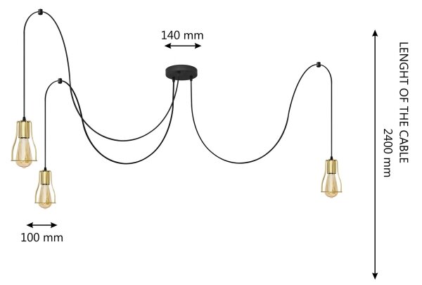 Luster na lanku TUBE LONG 3xE27/10W/230V čierna/zlatá