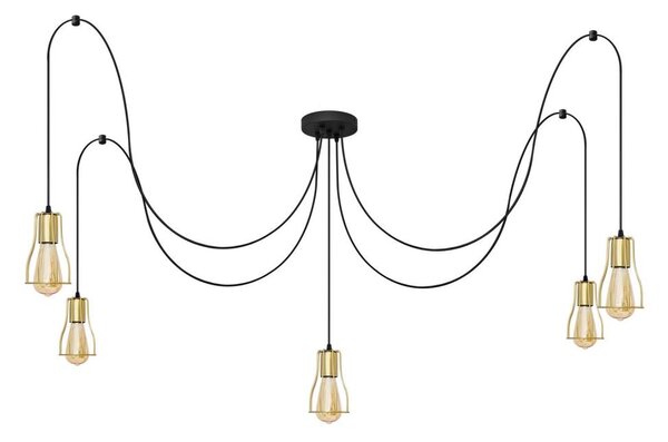 Luster na lanku TUBE LONG 5xE27/15W/230V čierna/zlatá