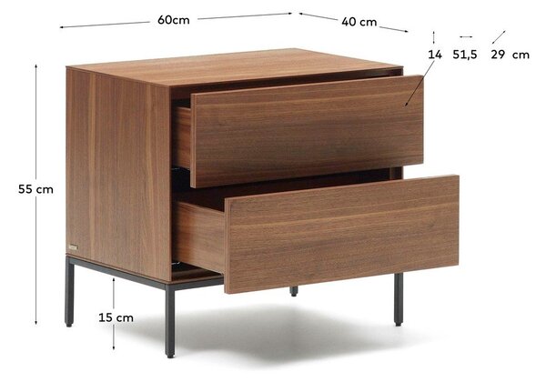 Nočný stolík v dekore orecha v prírodnej farbe Vedrana – Kave Home