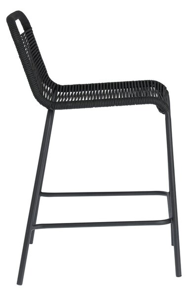 Čierna barová stolička s oceľovou konštrukciou Kave Home Glenville, výška 62 cm