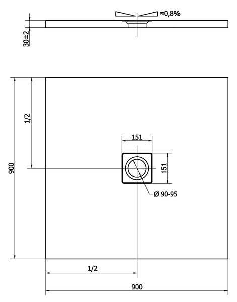 Polysan Polysan, FLEXIA sprchová vanička z liateho mramoru s možnosťou úpravy rozmeru 90x90x3cm, 71546