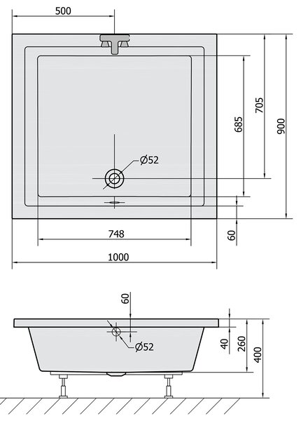 Polysan Polysan, DEEP hlboká sprchová vanička obdĺžnik 100x90x26cm, biela, 72340