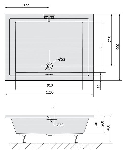 Polysan Polysan, DEEP hlboká sprchová vanička obdĺžnik 120x90x26cm, biela, 72383