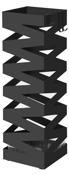 SONGMICS Kovový držiak na dáždniky, štvorcový, s háčikmi a odkvapkávačom, 15,5 x 15,5 x 49 cm, čierny