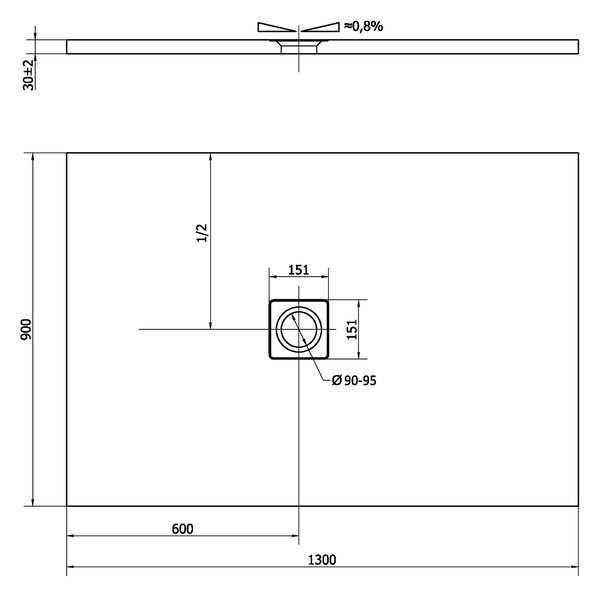 Polysan Polysan, FLEXIA sprchová vanička z liateho mramoru s možnosťou úpravy rozmeru 130x90x3cm, 72896