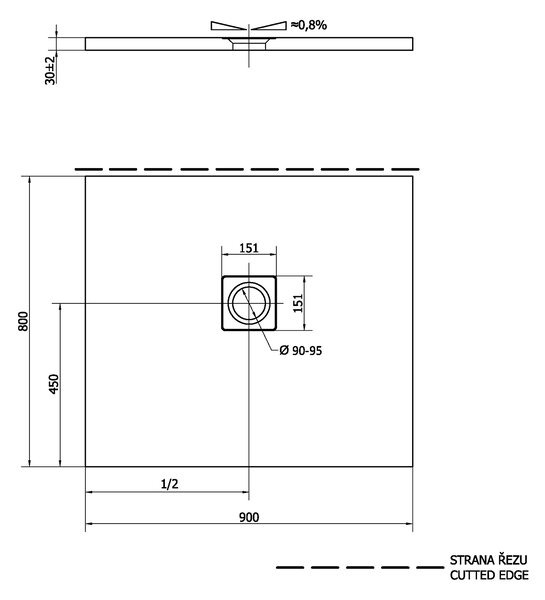 Polysan Polysan, FLEXIA sprchová vanička z liateho mramoru s možnosťou úpravy rozmeru 90x80x3cm, 72927