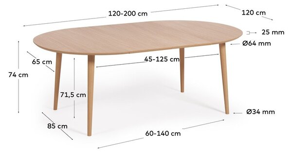 Rozkladací jedálenský stôl v dekore duba v prírodnej farbe ø 120 cm Oqui – Kave Home
