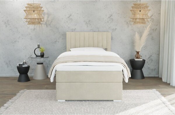 Béžová čalúnená jednolôžková posteľ s úložným priestorom s roštom 90x200 cm Bunny – Ropez