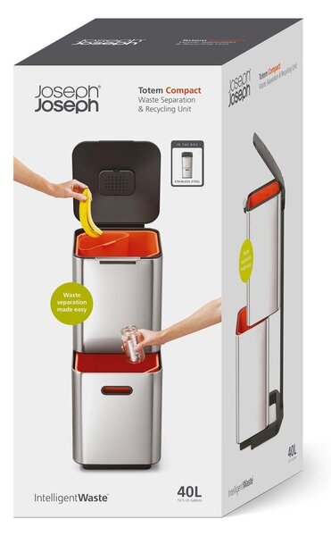 Oceľový odpadkový kôš na triedený odpad v striebornej farbe 40 l Totem Compact – Joseph Joseph