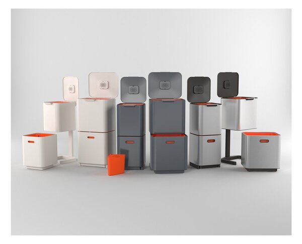 Oceľový odpadkový kôš na triedený odpad v striebornej farbe 40 l Totem Compact – Joseph Joseph