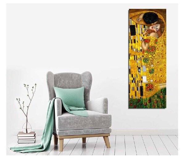 Nástenná reprodukcia na plátne Gustav Klimt The Kiss, 30 × 80 cm