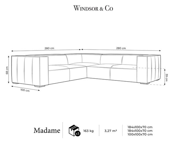 Koňakovohnedá kožená rohová pohovka (variabilná) Madame - Windsor & Co Sofas