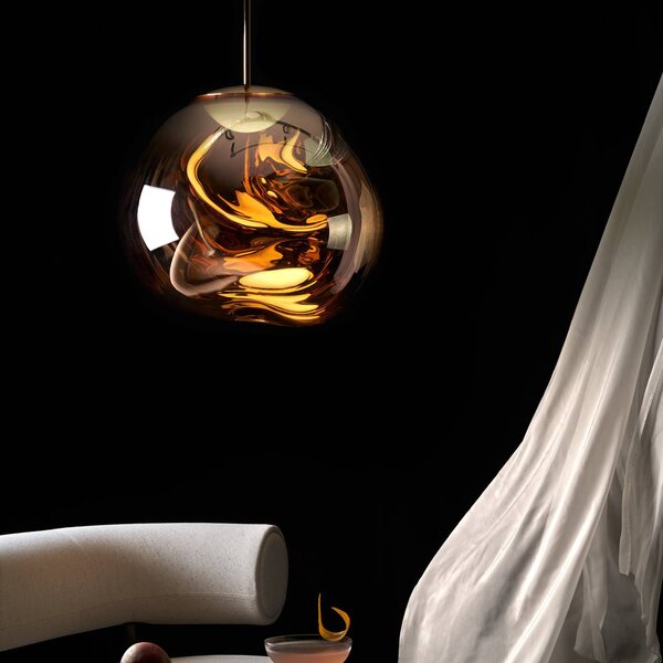 Tom Dixon LED závesné svietidlo Melt Mini, Ø 28 cm, zlatá, Mosadz / zlato, Obývacia izba / jedáleň, Plast, Dizajn, Závesné svietidlo