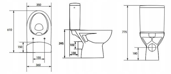 Cersanit Parva CleanOn, kombi wc so splachovaním 3/5l, horizontálny odtok, prívod vody z boku a antibakteriálnym sedátkom z duroplastu, biela, K27-063