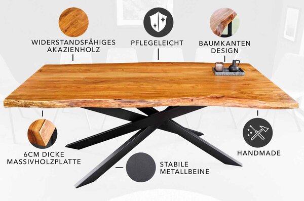 Dizajnový jedálenský stôl Massive II 200 cm akácia doska 60mm